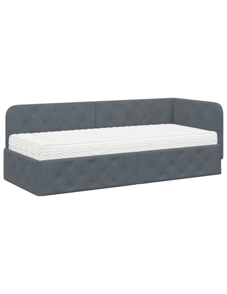 Cornice del letto ad angolo Grigio scuro 80 x 200 cm Velluto