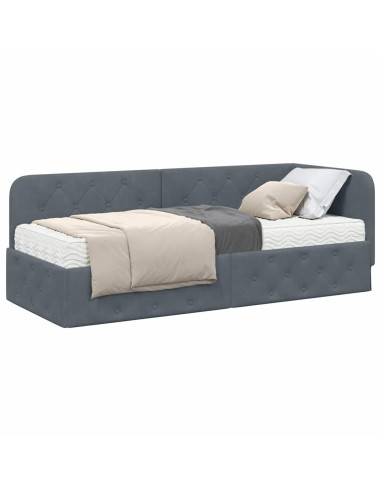 Cornice del letto ad angolo Grigio scuro 80 x 200 cm Velluto