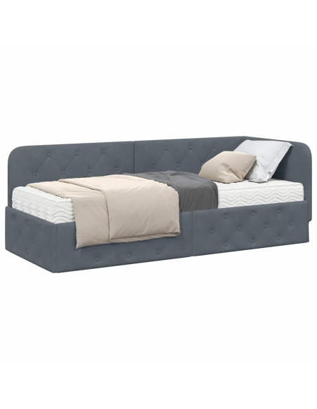 Cornice del letto ad angolo Grigio scuro 80 x 200 cm Velluto