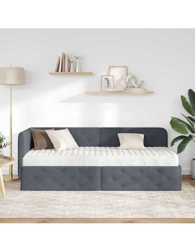 Cornice del letto ad angolo Grigio scuro 80 x 200 cm Velluto