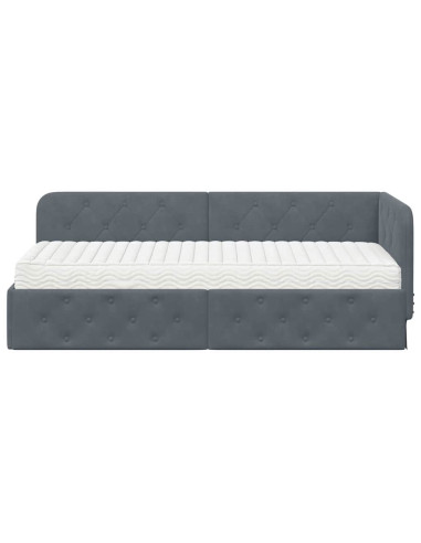 Cornice del letto ad angolo Grigio scuro 80 x 200 cm Velluto