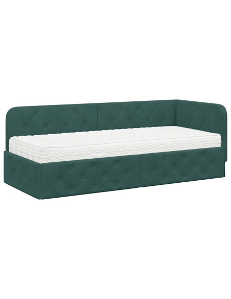 Cornice del letto ad angolo Verde Scuro 80 x 200 cm Velluto