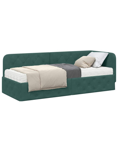 Cornice del letto ad angolo Verde Scuro 80 x 200 cm Velluto