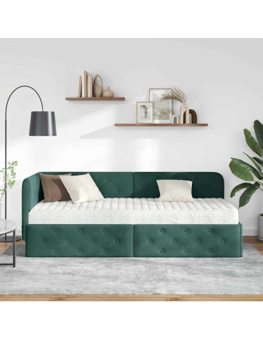 Cornice del letto ad angolo Verde Scuro 80 x 200 cm Velluto