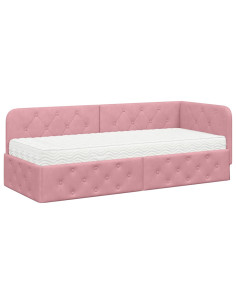 Cornice del letto ad angolo Rosa 80 x 200 cm Velluto 2