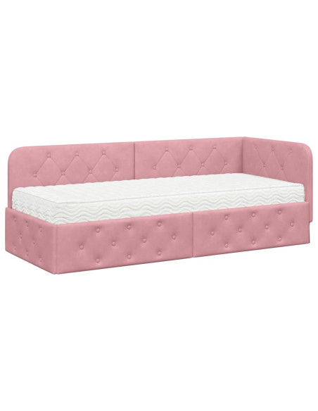 Cornice del letto ad angolo Rosa 80 x 200 cm Velluto