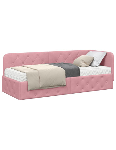 Cornice del letto ad angolo Rosa 80 x 200 cm Velluto