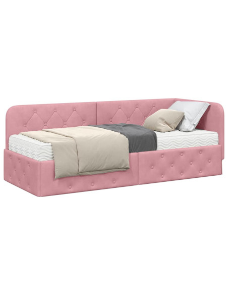 Cornice del letto ad angolo Rosa 80 x 200 cm Velluto