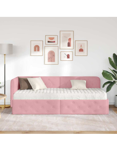 Cornice del letto ad angolo Rosa 80 x 200 cm Velluto