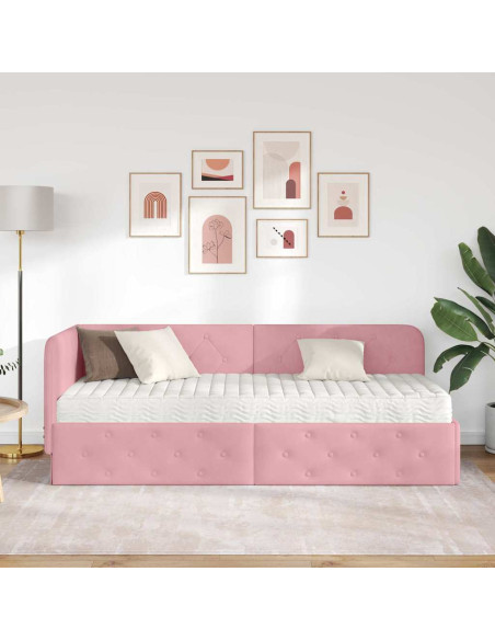 Cornice del letto ad angolo Rosa 80 x 200 cm Velluto