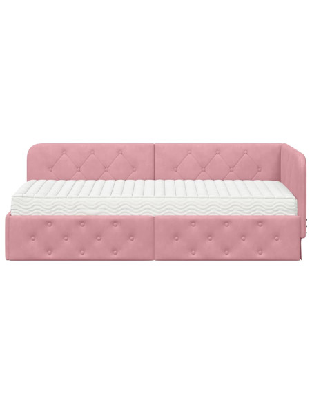 Cornice del letto ad angolo Rosa 80 x 200 cm Velluto