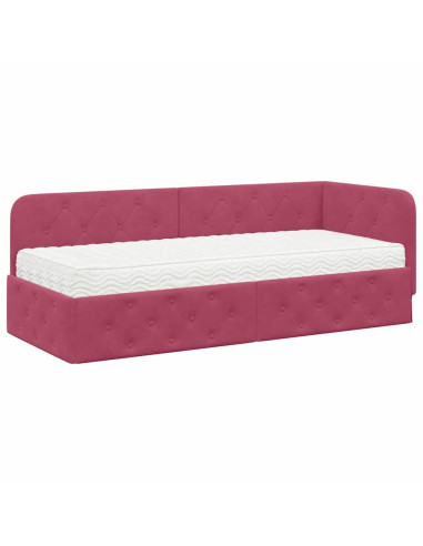 Cornice del letto ad angolo Rosso Vino 80 x 200 cm Velluto