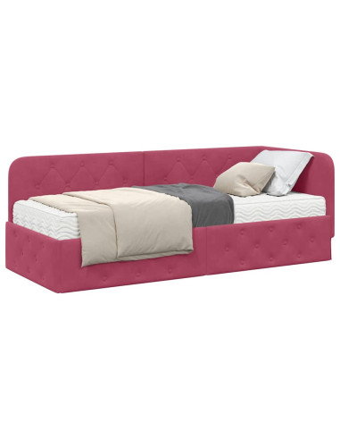 Cornice del letto ad angolo Rosso Vino 80 x 200 cm Velluto