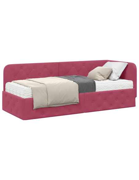 Cornice del letto ad angolo Rosso Vino 80 x 200 cm Velluto