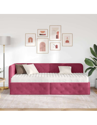 Cornice del letto ad angolo Rosso Vino 80 x 200 cm Velluto