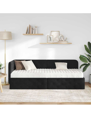 Cornice del letto ad angolo Nero 80 x 200 cm Velluto