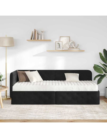 Cornice del letto ad angolo Nero 80 x 200 cm Velluto