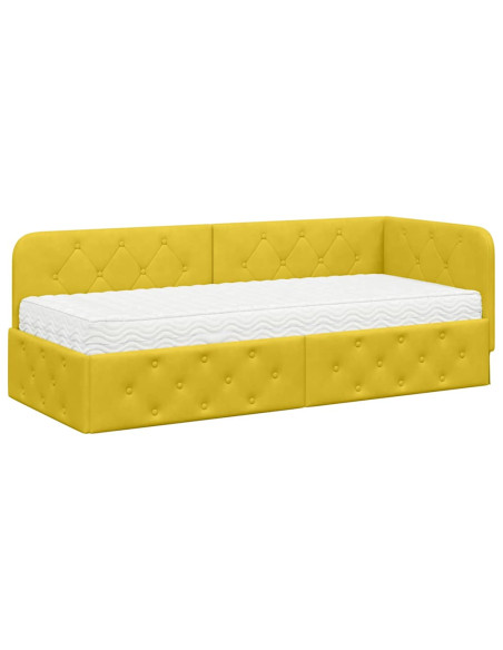 Cornice del letto ad angolo Giallo 80 x 200 cm Velluto