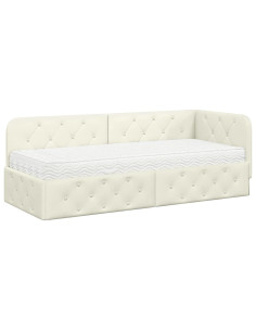 Cornice del letto ad angolo Crema 80 x 200 cm Velluto 2