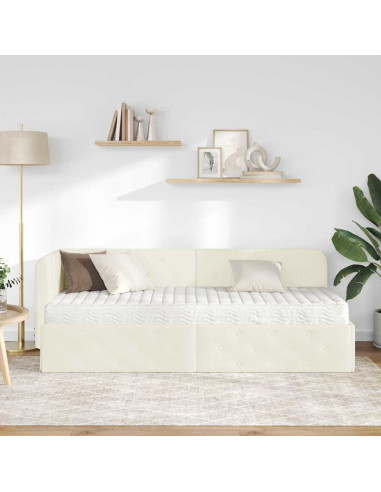 Cornice del letto ad angolo Crema 80 x 200 cm Velluto