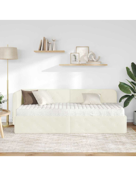 Cornice del letto ad angolo Crema 80 x 200 cm Velluto