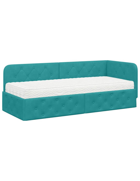 Cornice del letto ad angolo Turchese 80 x 200 cm Velluto