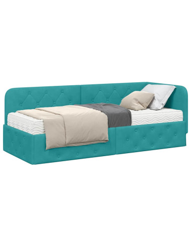 Cornice del letto ad angolo Turchese 80 x 200 cm Velluto