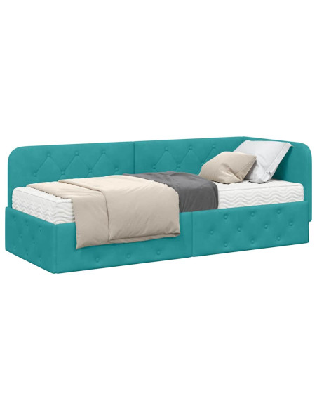 Cornice del letto ad angolo Turchese 80 x 200 cm Velluto