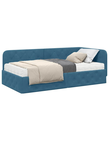 Cornice del letto ad angolo Blu 90 x 190 cm Velluto