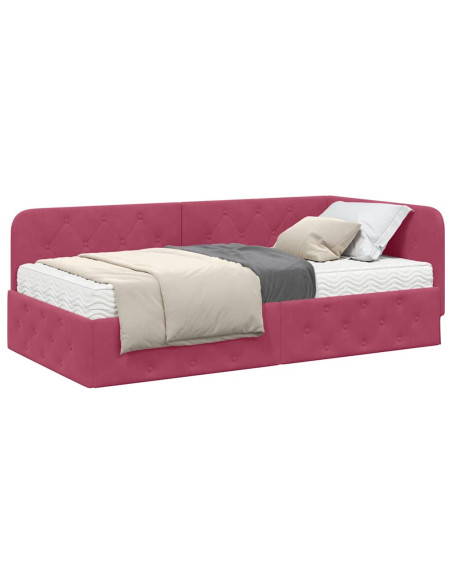 Cornice del letto ad angolo Rosso Vino 90 x 190 cm Velluto