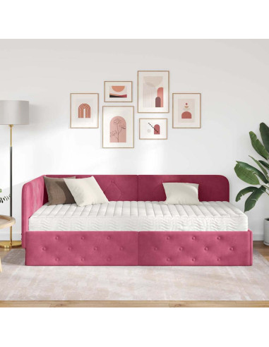 Cornice del letto ad angolo Rosso Vino 90 x 190 cm Velluto