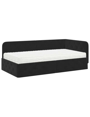 Cornice del letto ad angolo Nero 90 x 190 cm Velluto