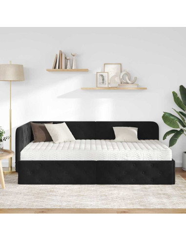 Cornice del letto ad angolo Nero 90 x 190 cm Velluto
