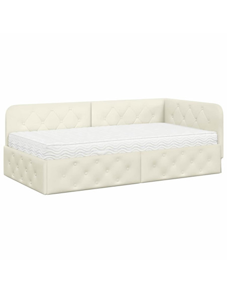 Cornice del letto ad angolo Crema 90 x 190 cm Velluto