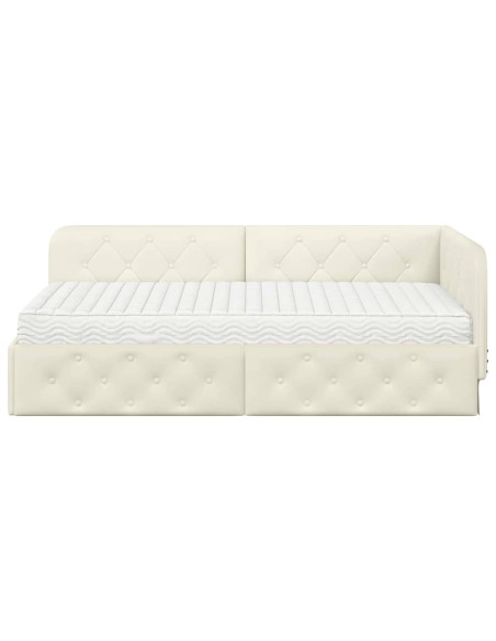 Cornice del letto ad angolo Crema 90 x 190 cm Velluto