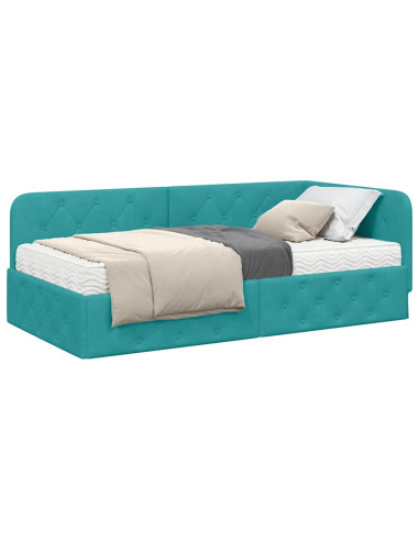 Cornice del letto ad angolo Turchese 90 x 190 cm Velluto