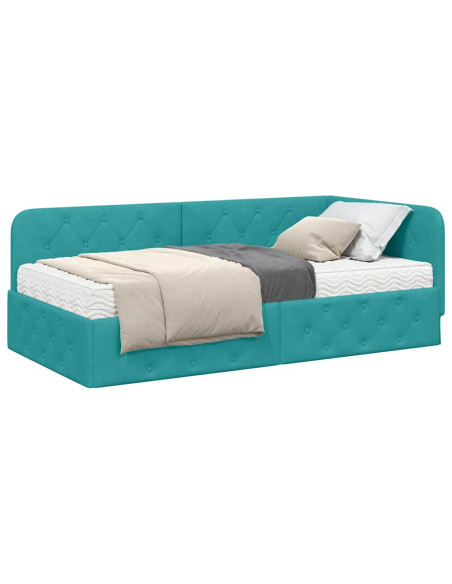 Cornice del letto ad angolo Turchese 90 x 190 cm Velluto
