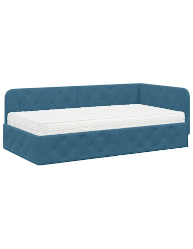 Cornice del letto ad angolo Blu 90 x 200 cm Velluto
