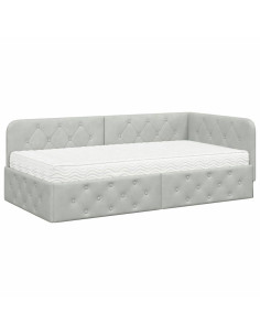 Cornice del letto ad angolo Grigio chiaro 90 x 200 cm Velluto 2