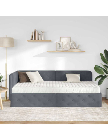 Cornice del letto ad angolo Grigio scuro 90 x 200 cm Velluto