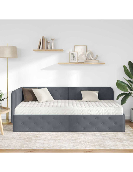 Cornice del letto ad angolo Grigio scuro 90 x 200 cm Velluto
