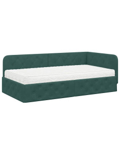 Cornice del letto ad angolo Verde Scuro 90 x 200 cm Velluto 2