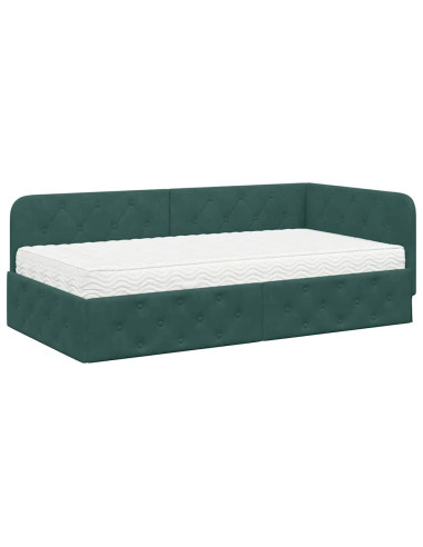 Cornice del letto ad angolo Verde Scuro 90 x 200 cm Velluto