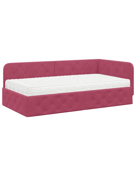 Cornice del letto ad angolo Rosso Vino 90 x 200 cm Velluto