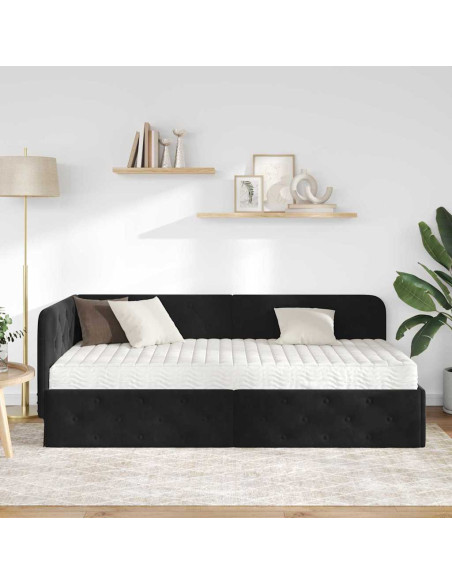 Cornice del letto ad angolo Nero 90 x 200 cm Velluto