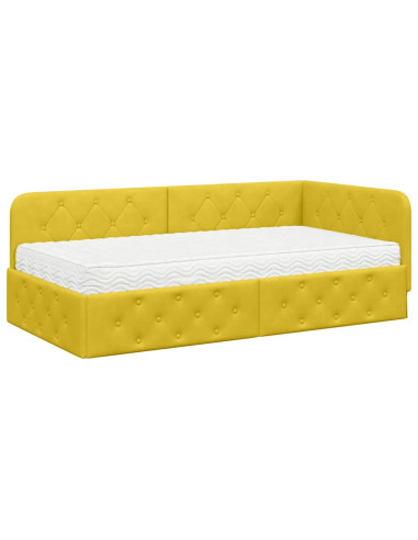 Cornice del letto ad angolo Giallo 90 x 200 cm Velluto