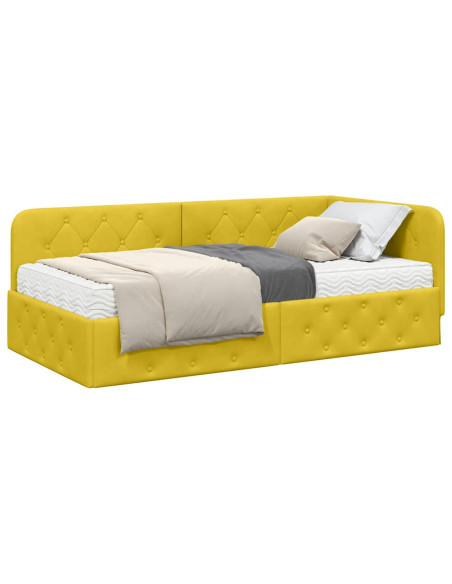 Cornice del letto ad angolo Giallo 90 x 200 cm Velluto