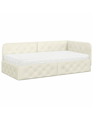 Cornice del letto ad angolo Crema 90 x 200 cm Velluto