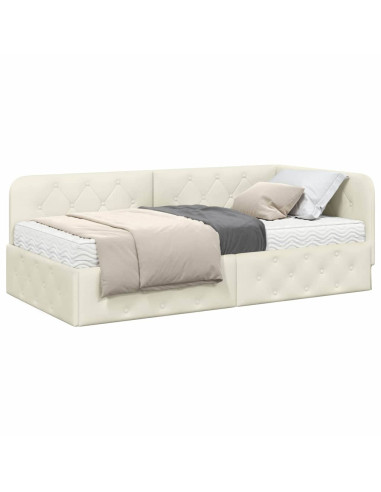 Cornice del letto ad angolo Crema 90 x 200 cm Velluto