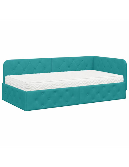 Cornice del letto ad angolo Turchese 90 x 200 cm Velluto